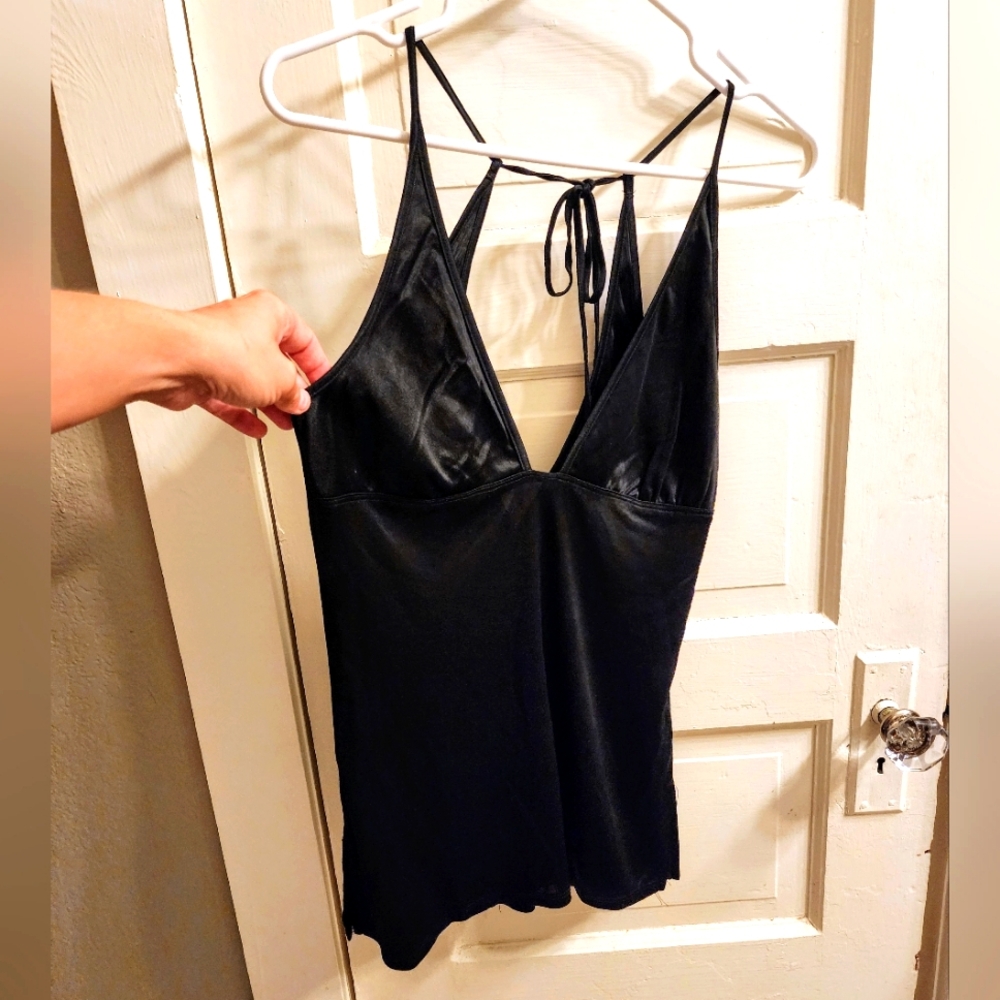 Women's Black Plunge Halter, Tie Back, S